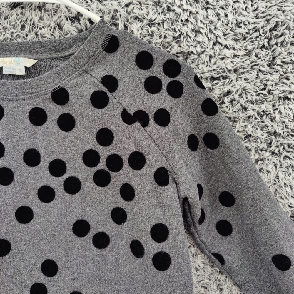 Boden Womens Preppy Whimsical Sweatshirt S Gray Black Flocked Polka Dot Pullover - Picture 7 of 16